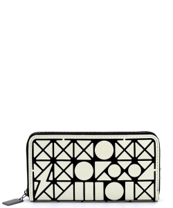Geometric Checker Zip Around Wallet PG021B WHITE